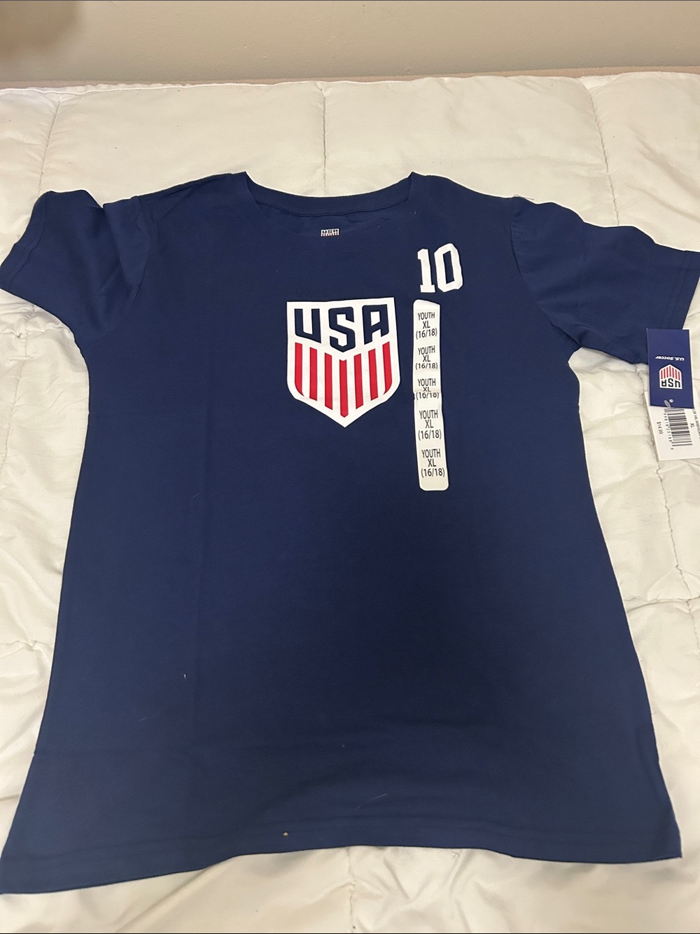 Youth Navy USA Soccer Tee with Number 10